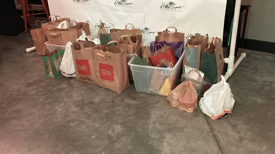 Bags of donated groceries collected at a past event
